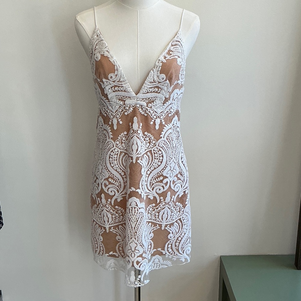 Free People White and Tan Lace Mini Dress - 2 (007)